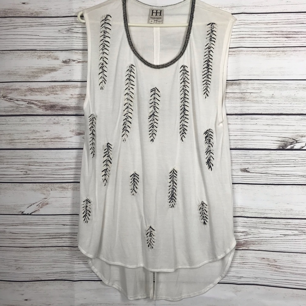 Haute Hippie Boho Beaded Leaf Tank Size Medium